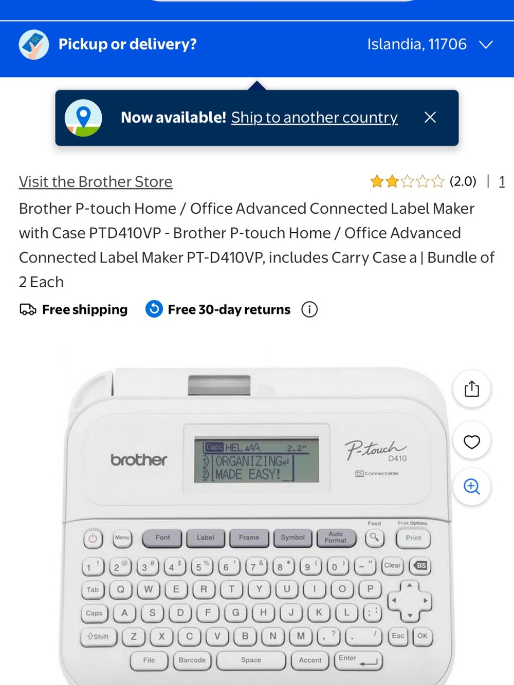 Brother P-touch D410 White Label Maker - White